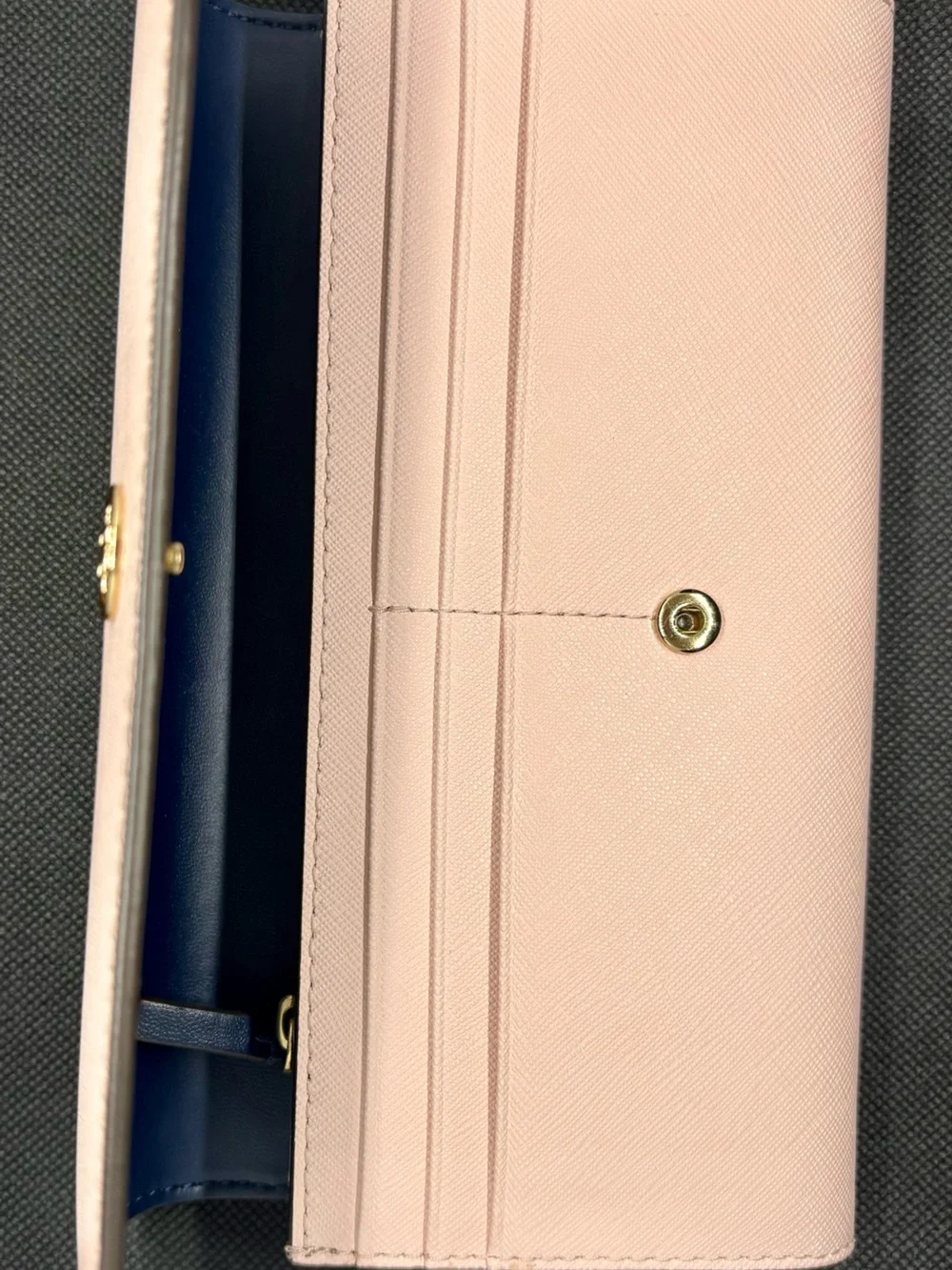 Tory Burch Pale Pink Saffiano Leather Continental Wallet with Gold Logo
